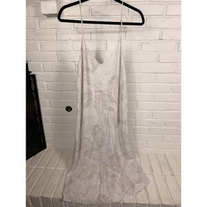 Wilfred Aritzia Ivory Beige Floral Cowl Neck Bias Cut Slip Midi Dress